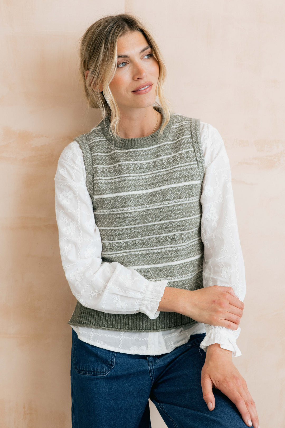 Lily & Me Joan Fair Isle Tank - Sage