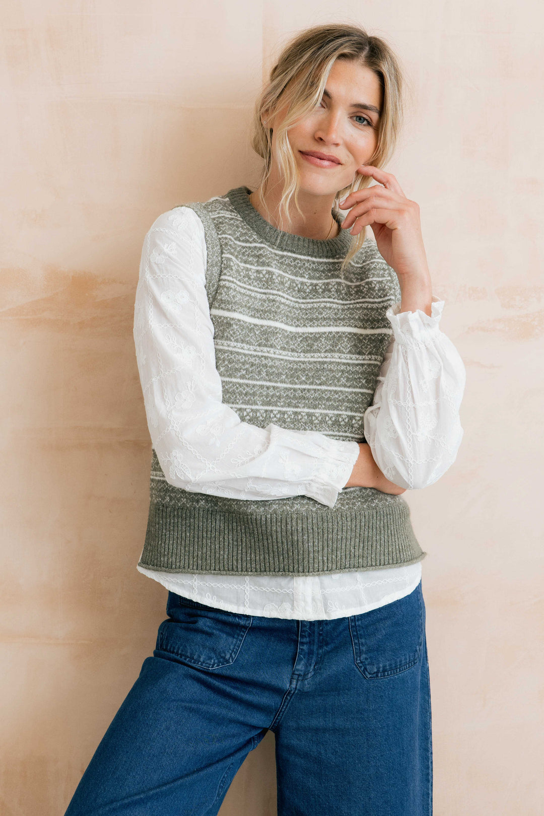 Lily & Me Joan Fair Isle Tank - Sage