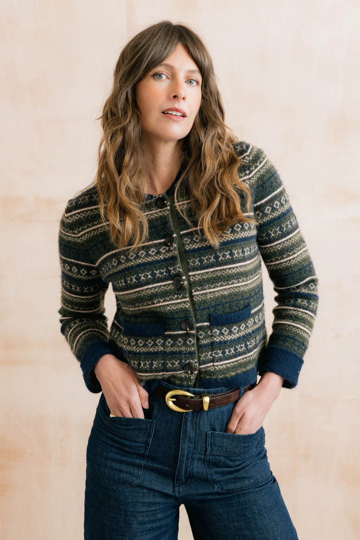 Lily & Me Chestnut Knitted Fair Isle Jacket - Olive