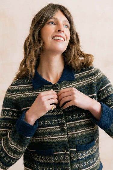 Lily & Me Chestnut Knitted Fair Isle Jacket - Olive