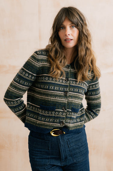 Lily & Me Chestnut Knitted Fair Isle Jacket - Olive