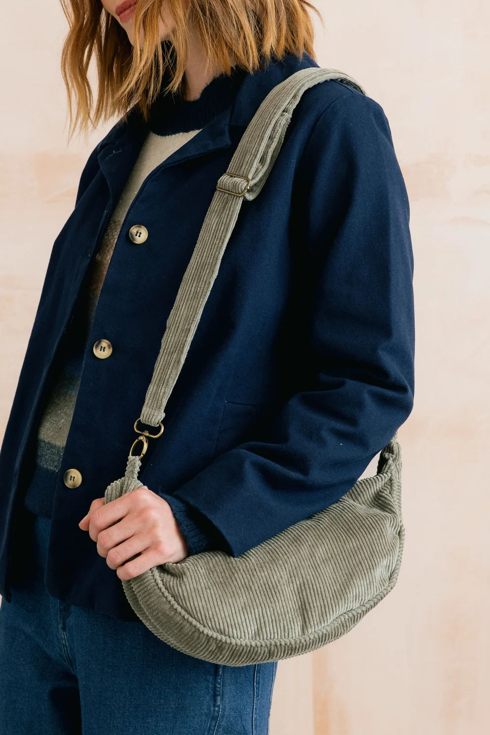 Lily & Me Jumbo Cord Crossbody Bag - Sage