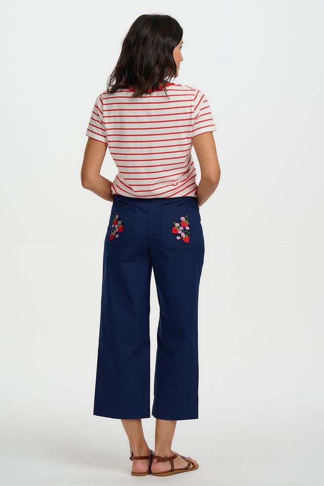 Sugarhill Brighton Khloe V-Neck T-Shirt-Red/Off White Stripe, Strawberry