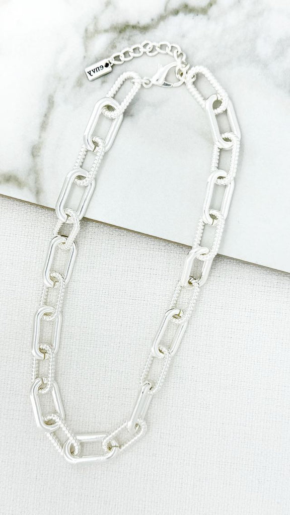 Envy Silver Textured Link Necklace