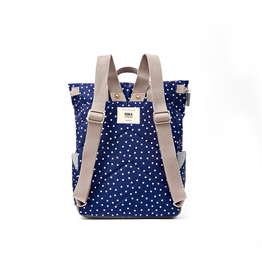Roka London Canfield Roll-Top Backpack - Medium - Navy Polka Dot