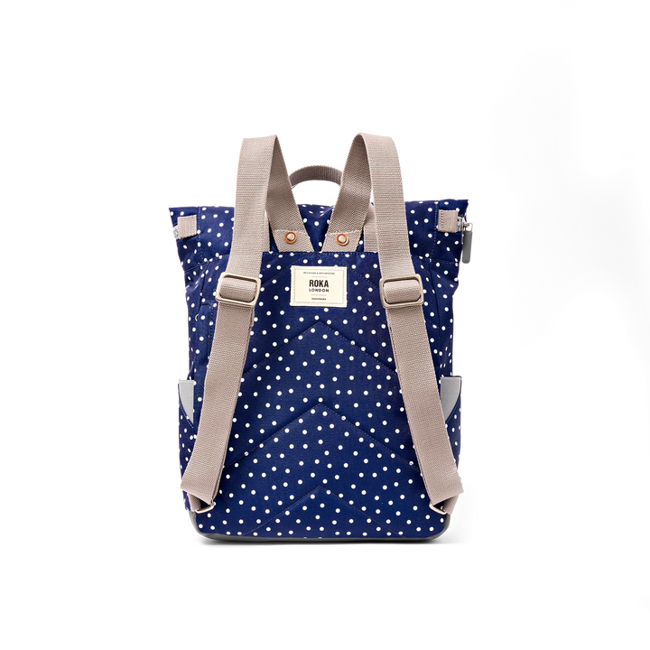 Roka London Canfield Roll-Top Backpack - Medium - Navy Polka Dot
