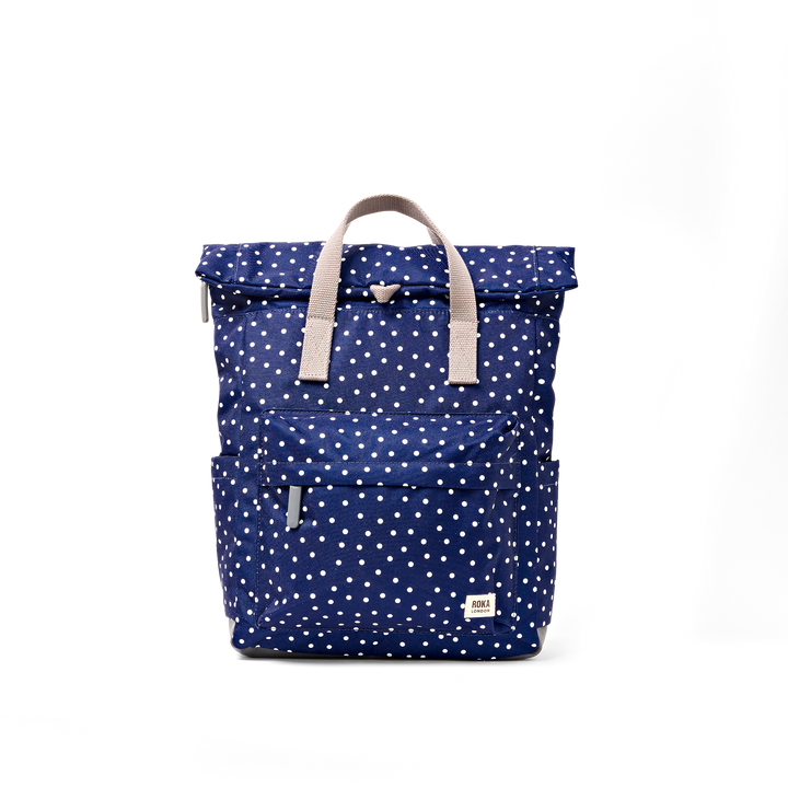Roka London Canfield Roll Top Backpack - Navy Poka Dot