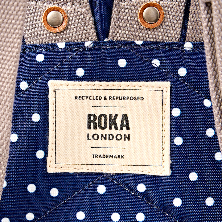 Roka London Canfield Roll Top Backpack - Navy Poka Dot