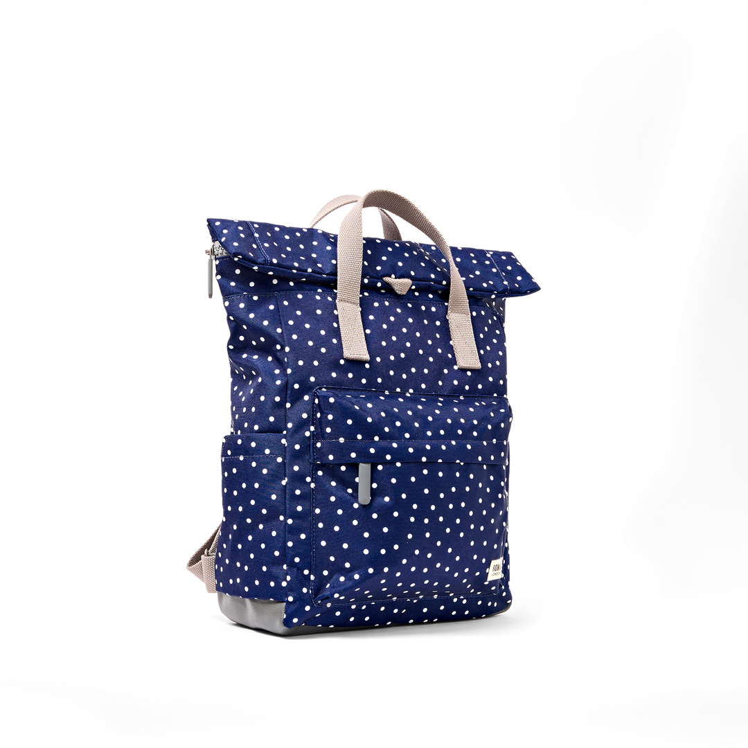 Roka London Canfield Roll Top Backpack - Navy Poka Dot