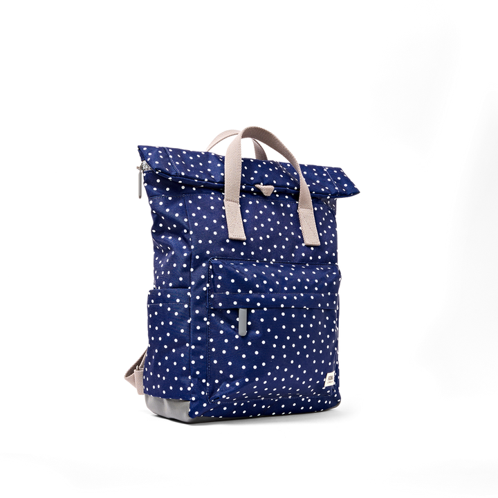 Roka London Canfield Roll Top Backpack - Navy Poka Dot