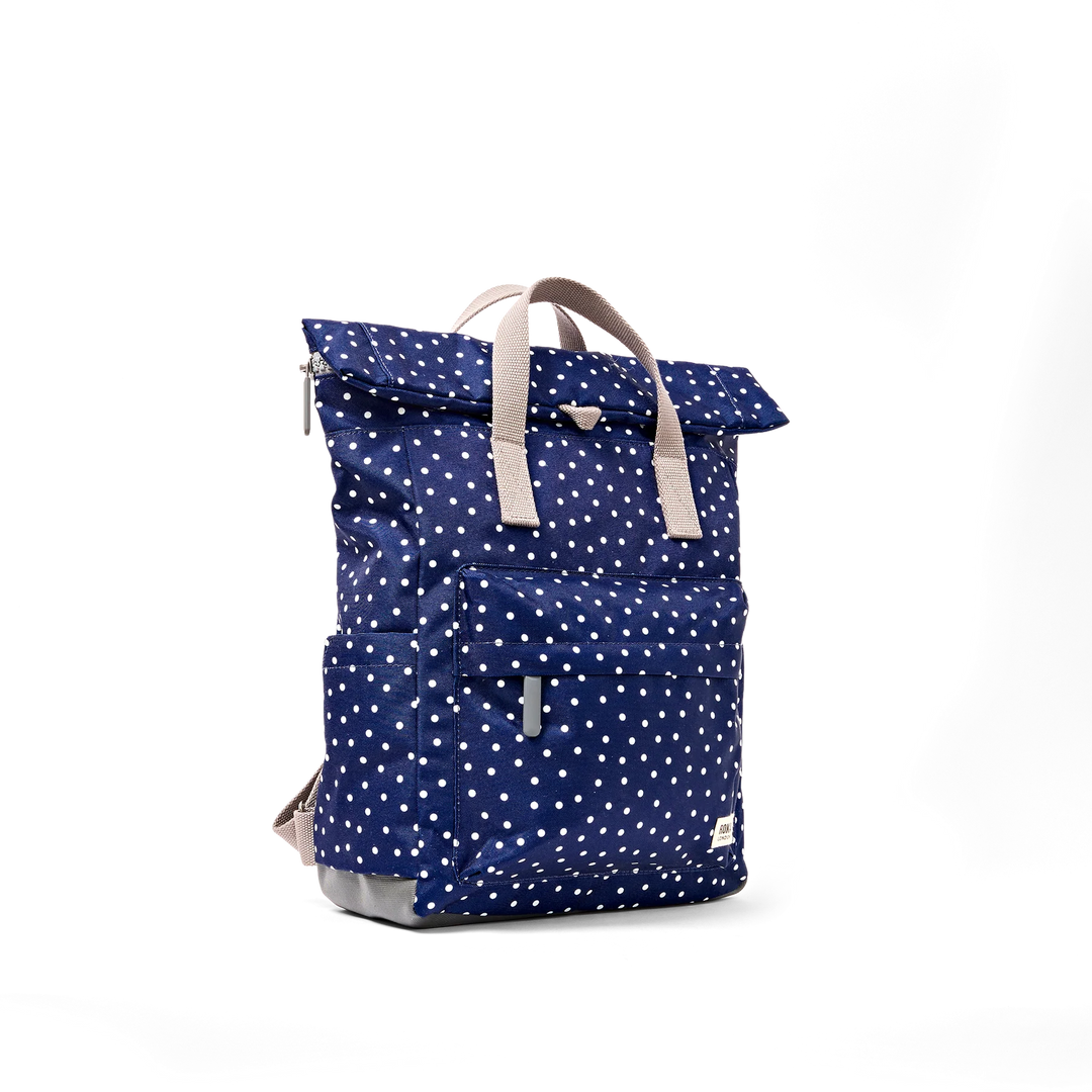 Roka London Canfield Roll-Top Backpack - Medium - Navy Polka Dot