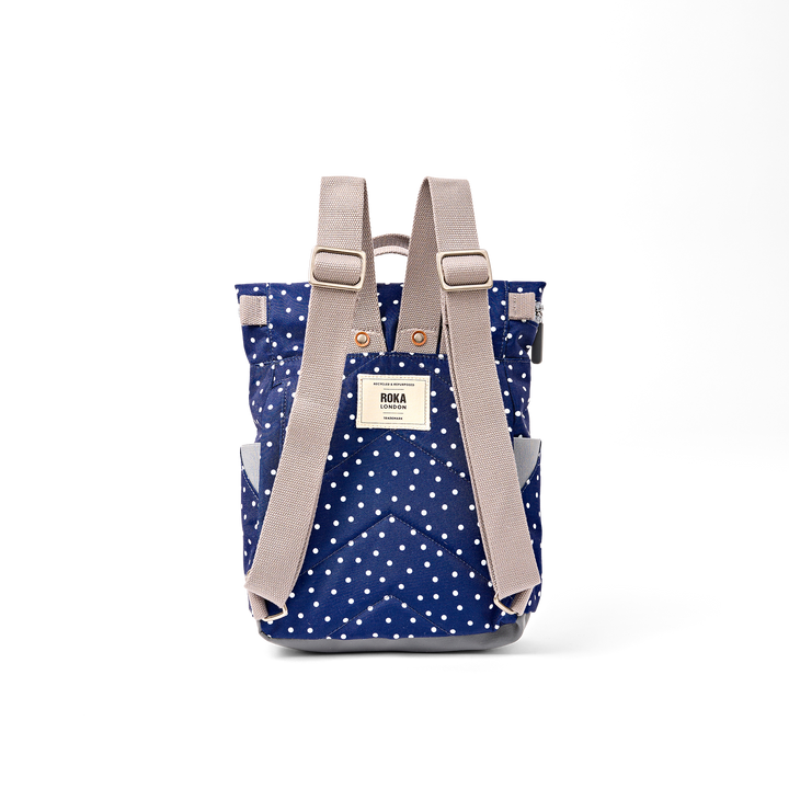Roka London Canfield Roll Top Backpack - Navy Poka Dot