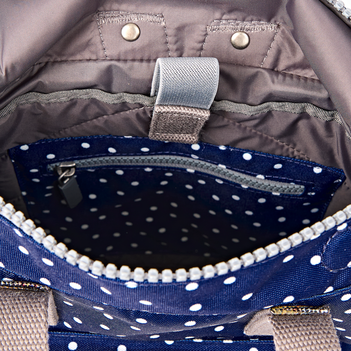 Roka London Canfield Roll Top Backpack - Navy Poka Dot