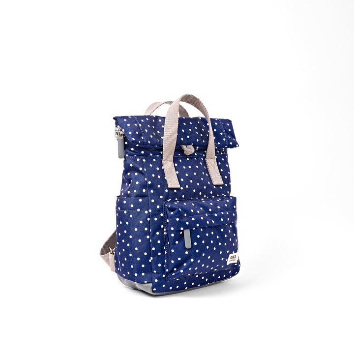 Roka London Canfield Roll Top Backpack - Navy Poka Dot
