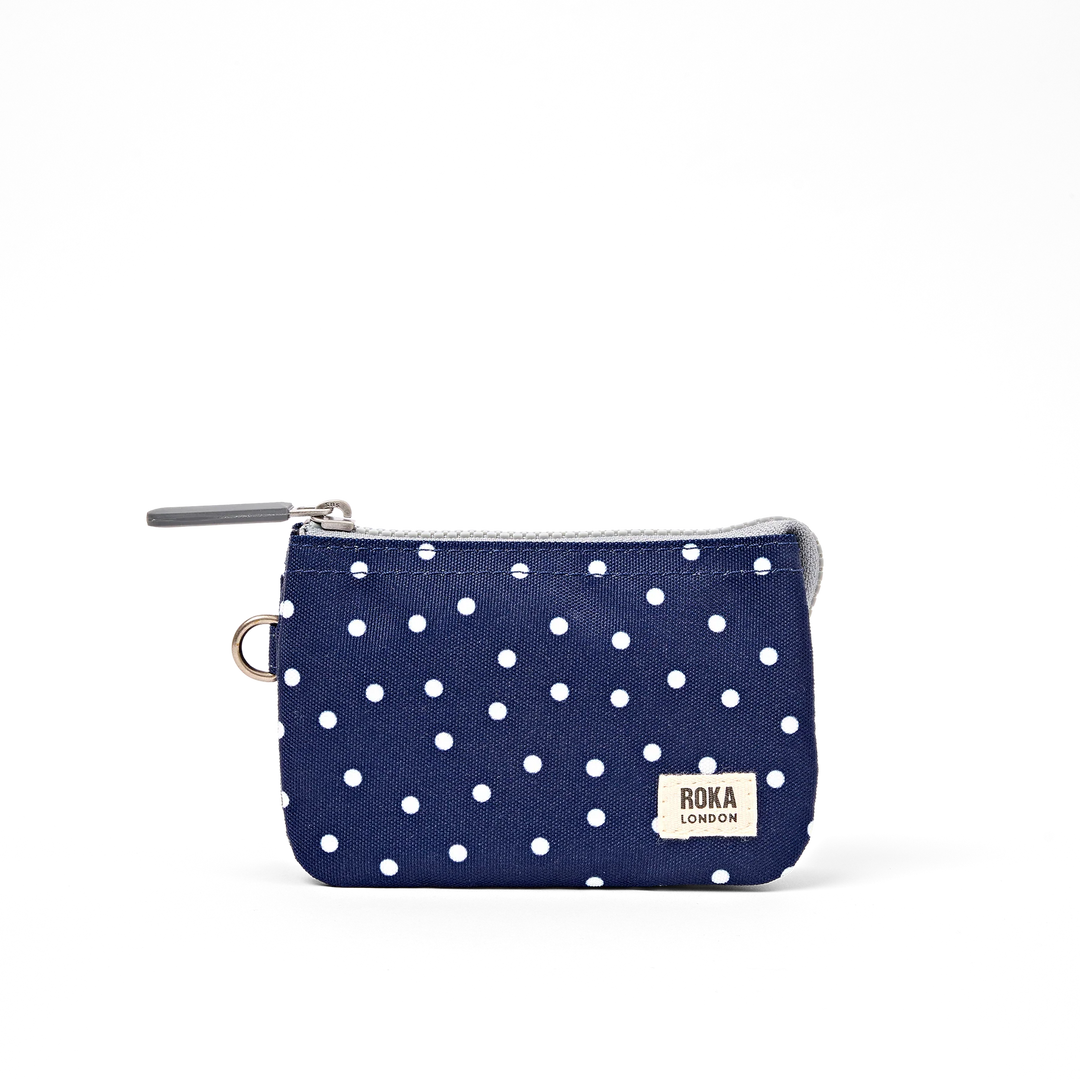 Roka London Carnaby Wallet - Small - Navy Polka Dot