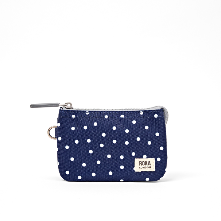 Roka London Carnaby Wallet - Small - Navy Polka Dot
