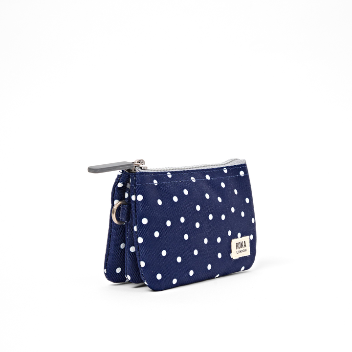 Roka London Carnaby Wallet - Small - Navy Polka Dot