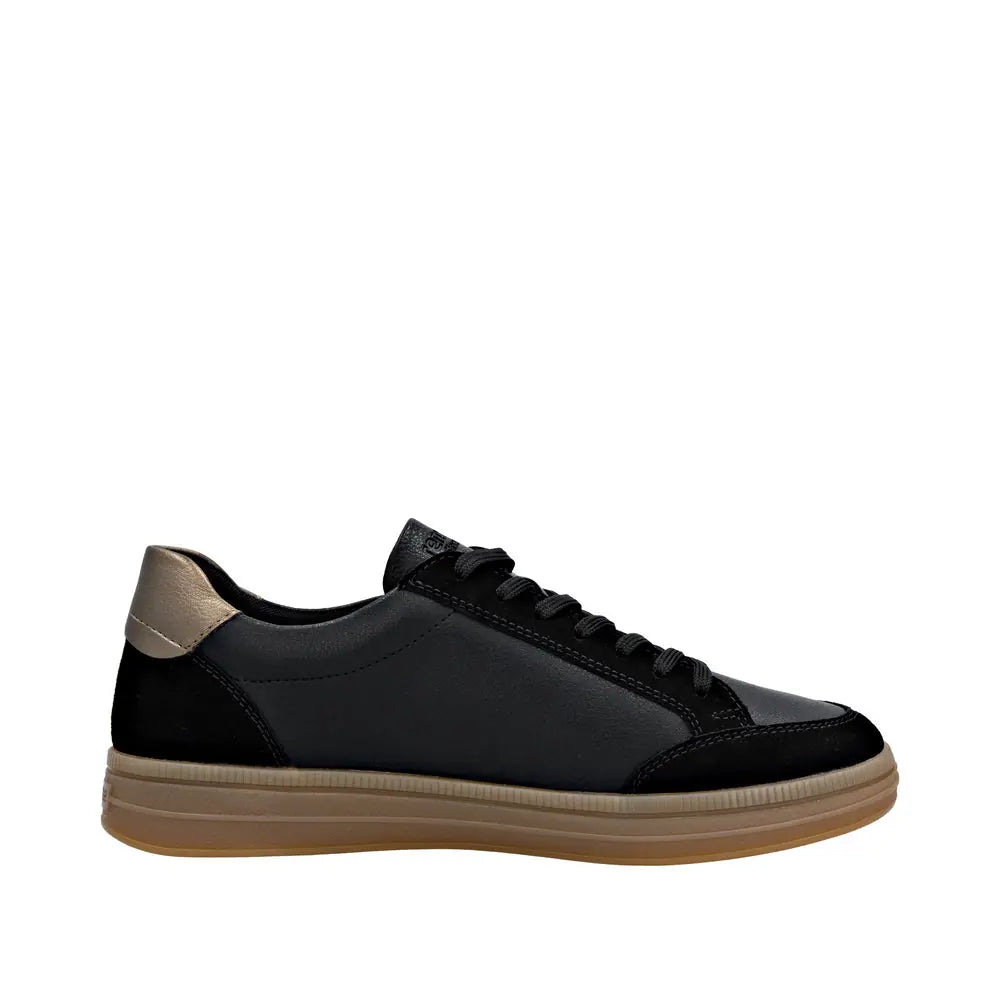 Remonte Black Zip- Up Lace Trainer- D2C04-03