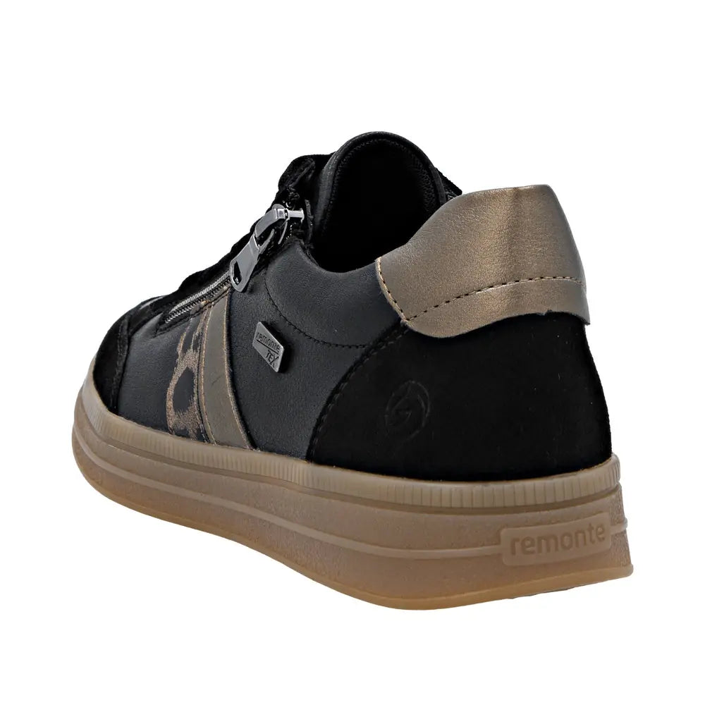 Remonte Black Zip- Up Lace Trainer- D2C04-03