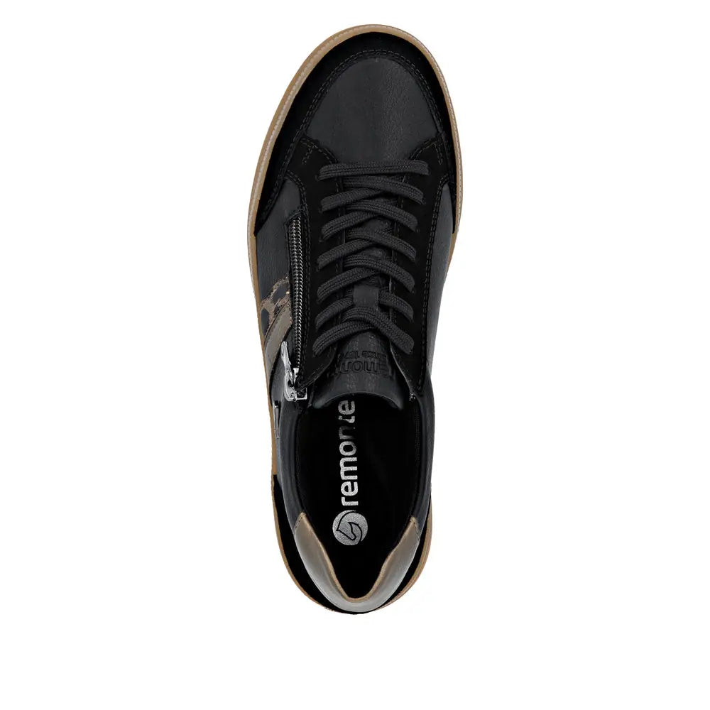 Remonte Black Zip- Up Lace Trainer- D2C04-03