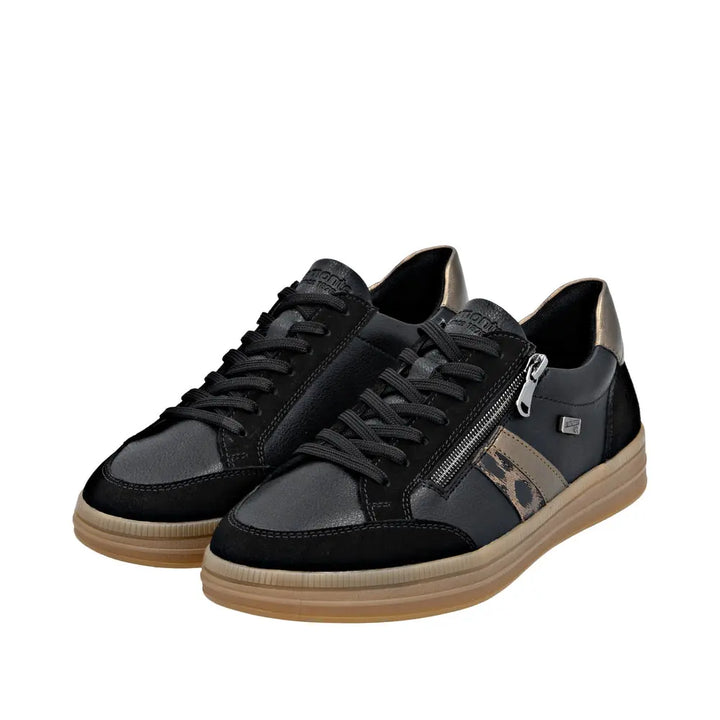 Remonte Black Zip- Up Lace Trainer- D2C04-03