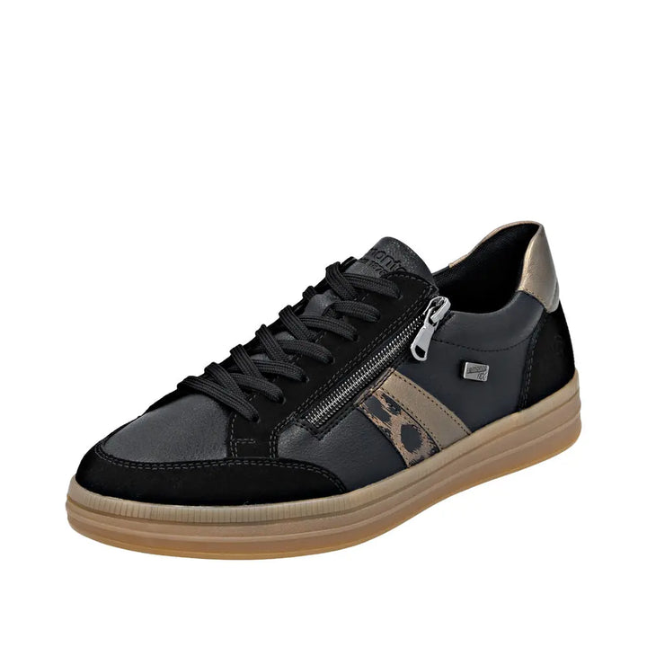 Remonte Black Zip- Up Lace Trainer- D2C04-03