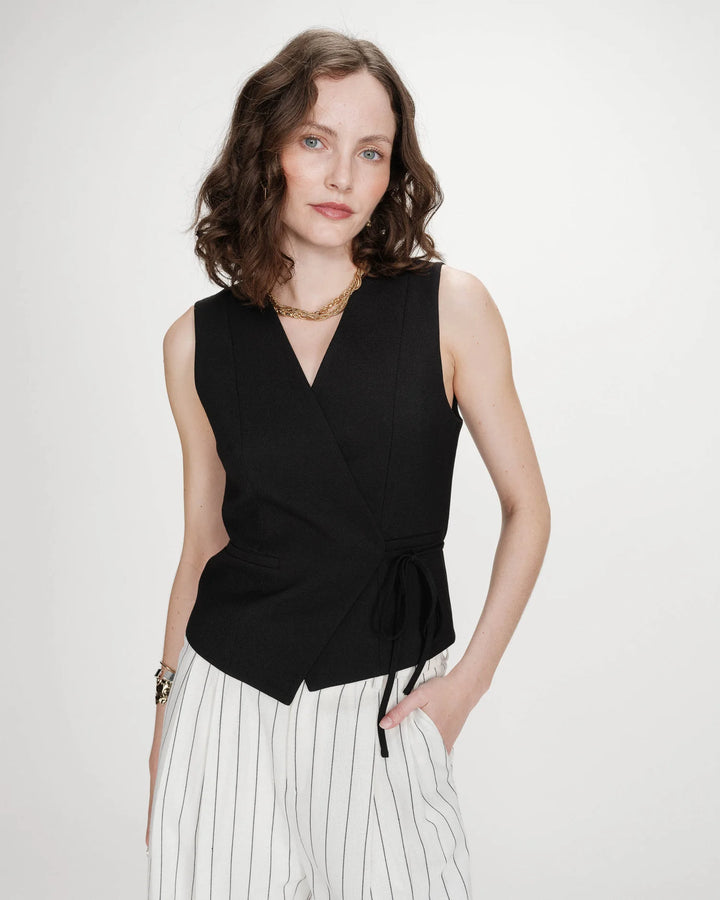 Grace & Mila Vilmont Fitted Tie-Front Vest - Black