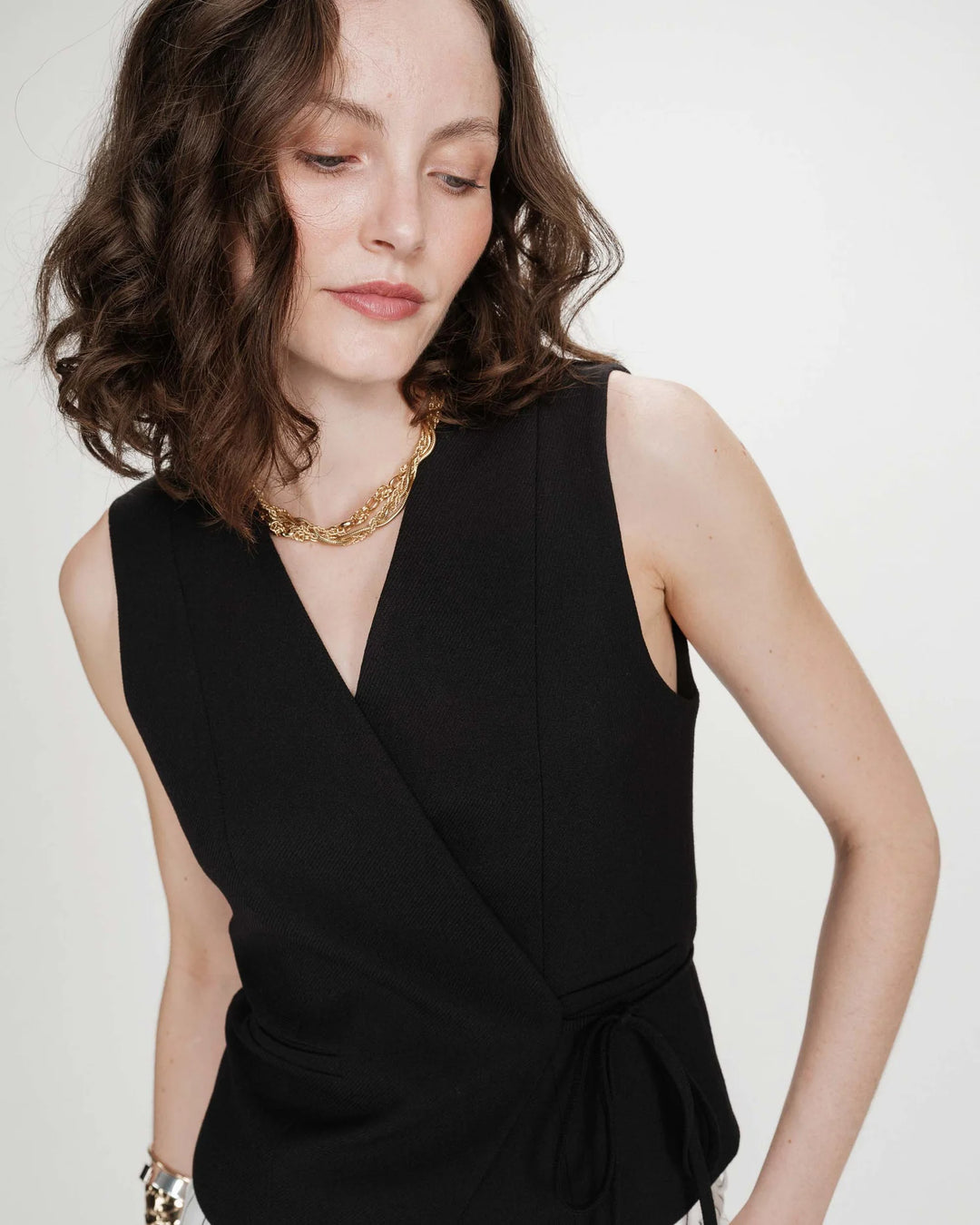 Grace & Mila Vilmont Fitted Tie-Front Vest - Black
