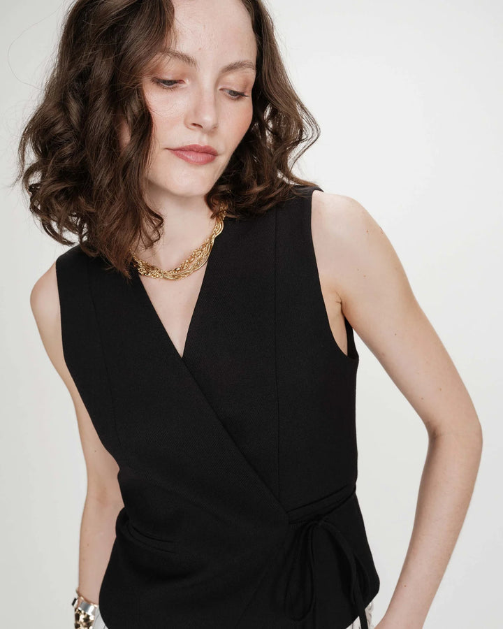Grace & Mila Vilmont Fitted Tie-Front Vest - Black