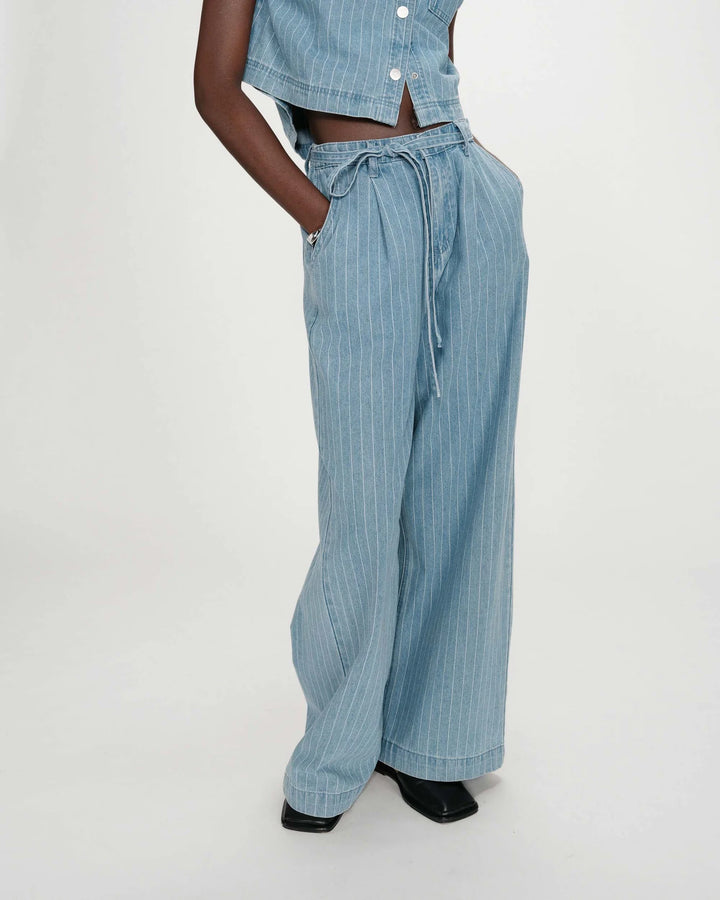 Grace & Mila Elasticated Denim Jeans- Striped Blue