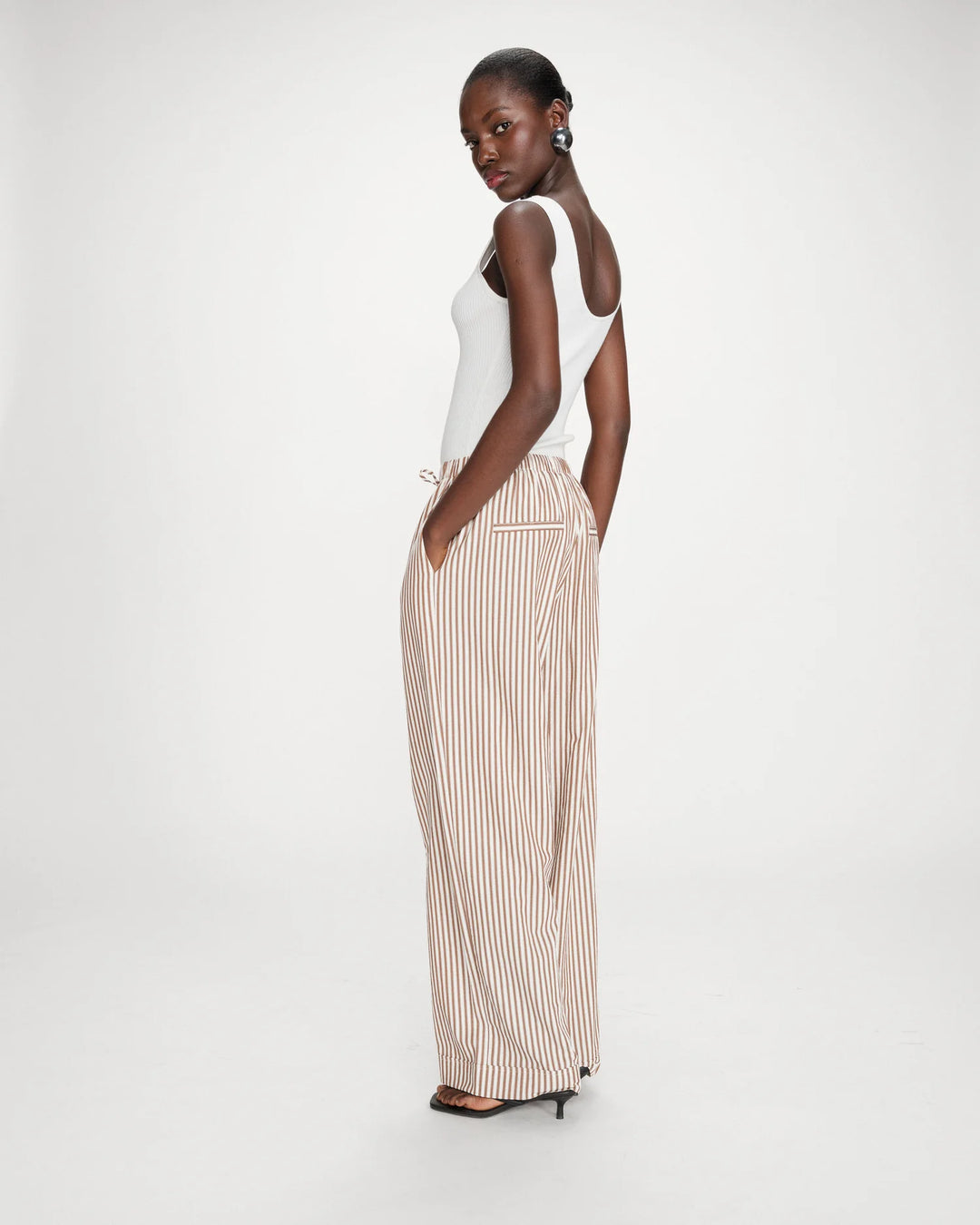 Grace & Mila Wide Stiped Pants - Mocha