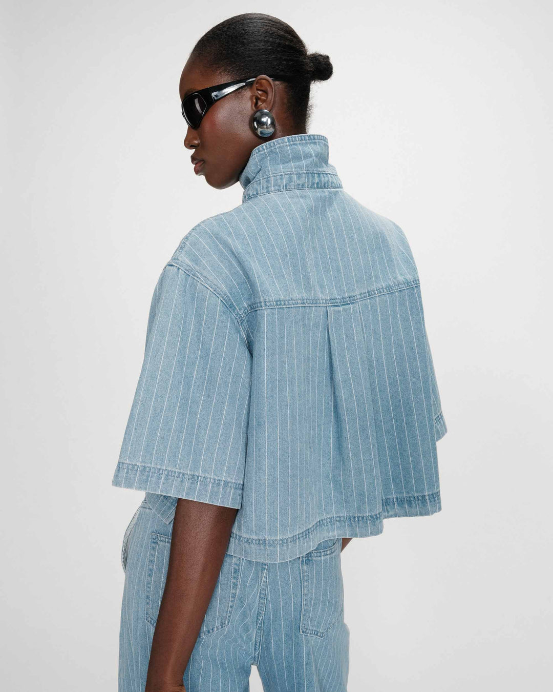 Grace & Mila Cropped Denim Shirt Striped Blue Vita