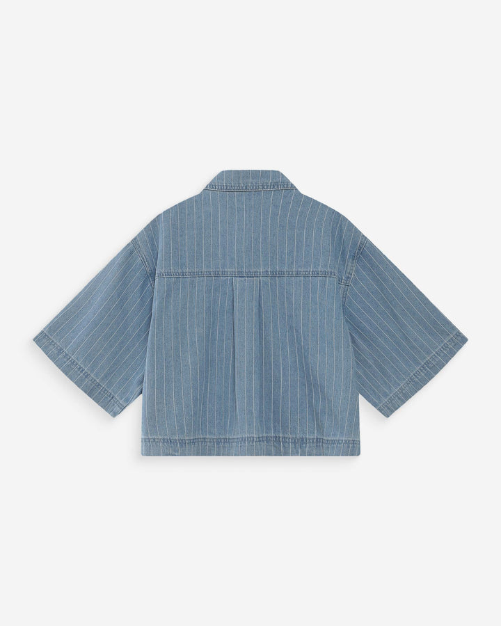 Grace & Mila Cropped Denim Shirt Striped Blue Vita