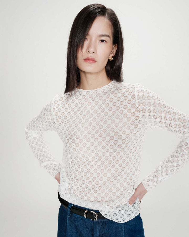 Grace & Mila Valmy Long sleeve Sheer Lace Top- Ivorie