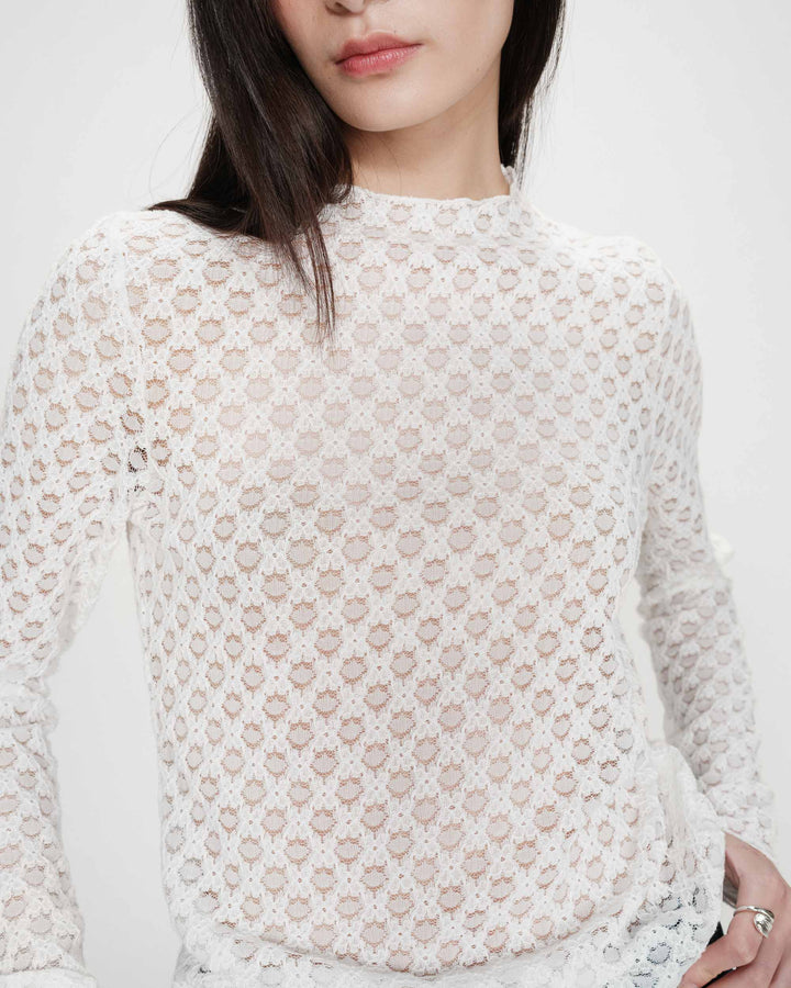 Grace & Mila Valmy Long sleeve Sheer Lace Top- Ivorie