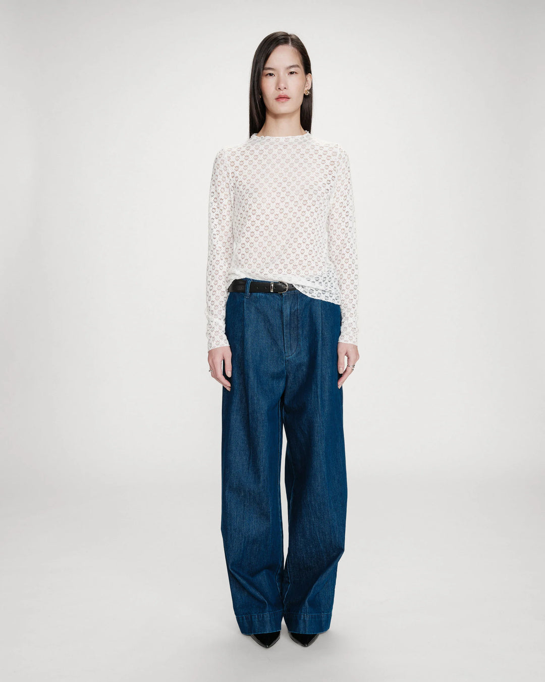 Grace & Mila Valmy Long sleeve Sheer Lace Top- Ivorie