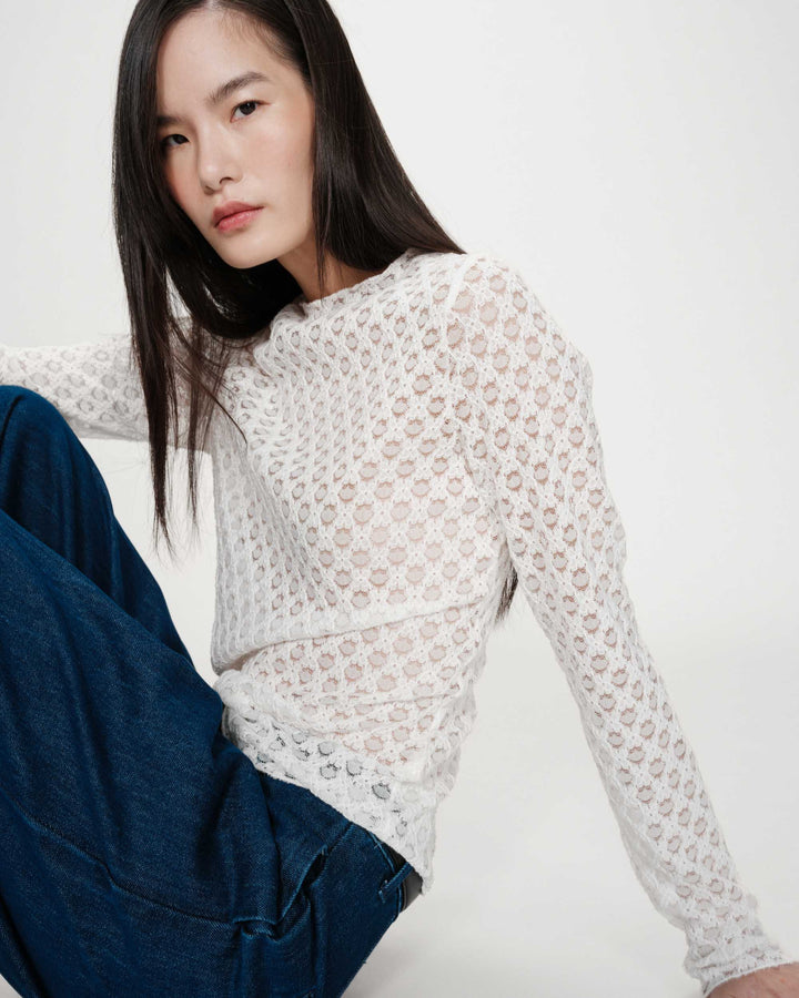 Grace & Mila Valmy Long sleeve Sheer Lace Top- Ivorie