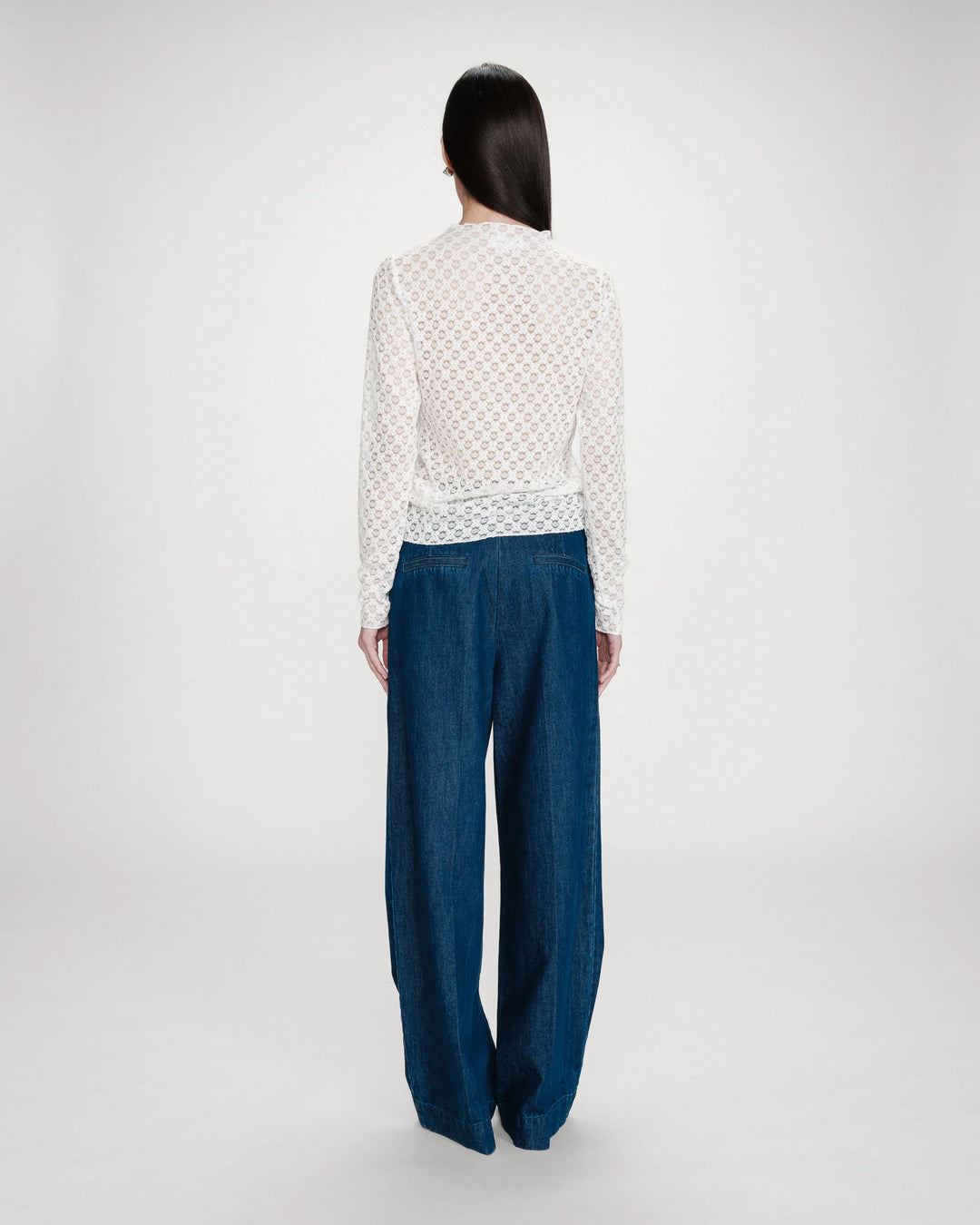 Grace & Mila Valmy Long sleeve Sheer Lace Top- Ivorie