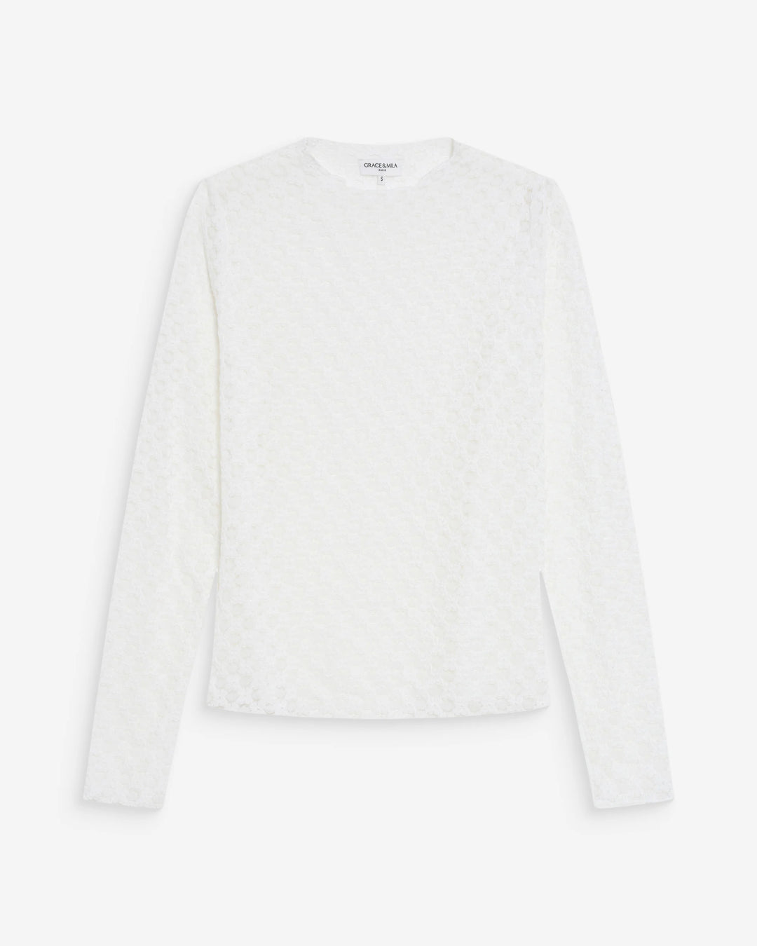 Grace & Mila Valmy Long sleeve Sheer Lace Top- Ivorie