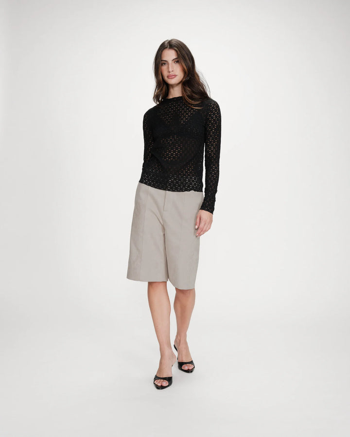 Grace & Mila Valmy Long- Sleeve Sheer Lace Top - Black