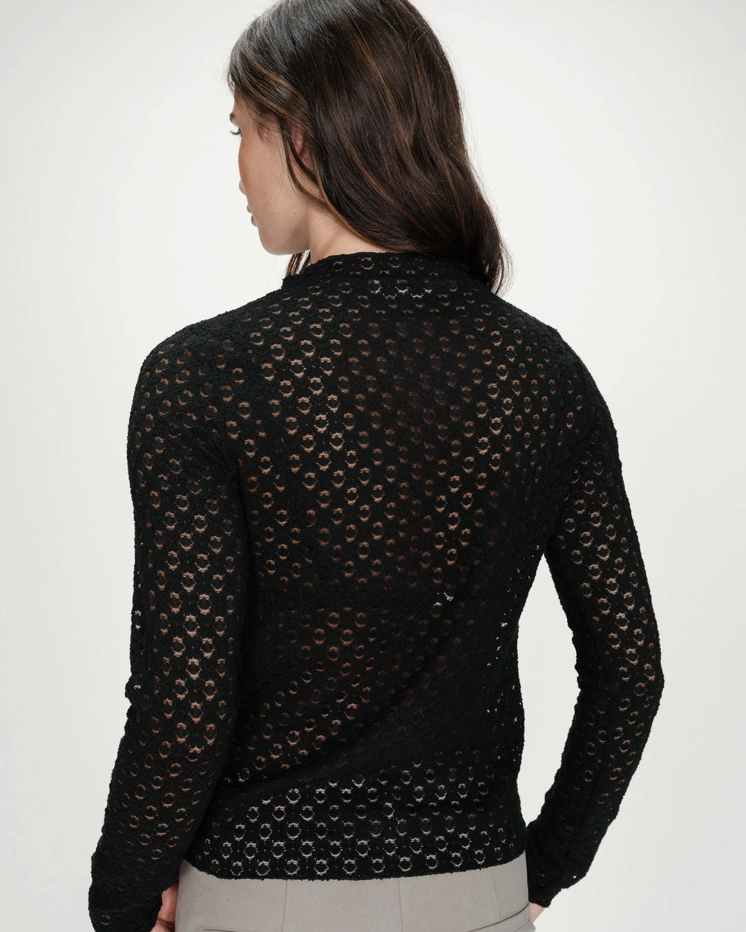 Grace & Mila Valmy Long- Sleeve Sheer Lace Top - Black