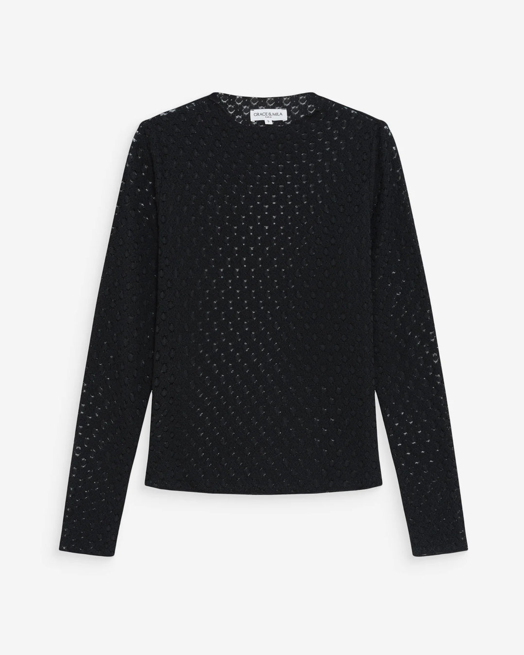 Grace & Mila Valmy Long- Sleeve Sheer Lace Top - Black