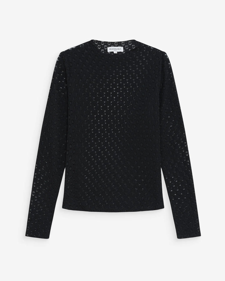 Grace & Mila Valmy Long- Sleeve Sheer Lace Top - Black