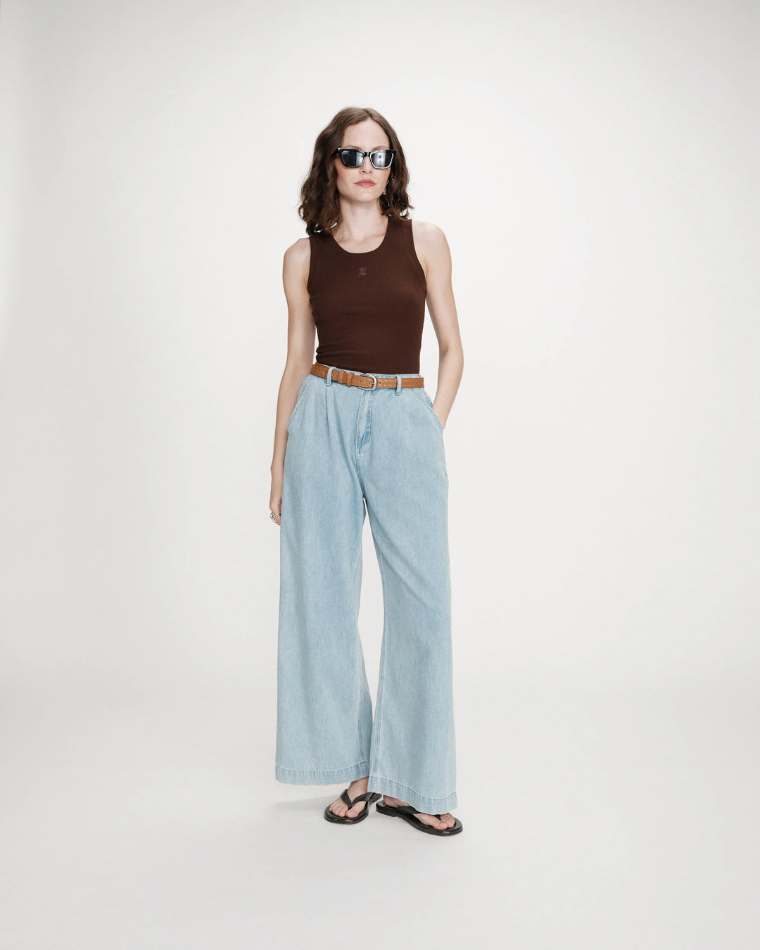 Grace & Mila Valou Embroidered Tank Top- Chocolate
