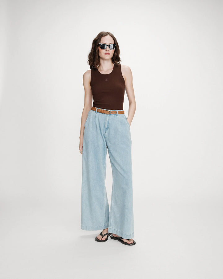 Grace & Mila Valou Embroidered Tank Top- Chocolate