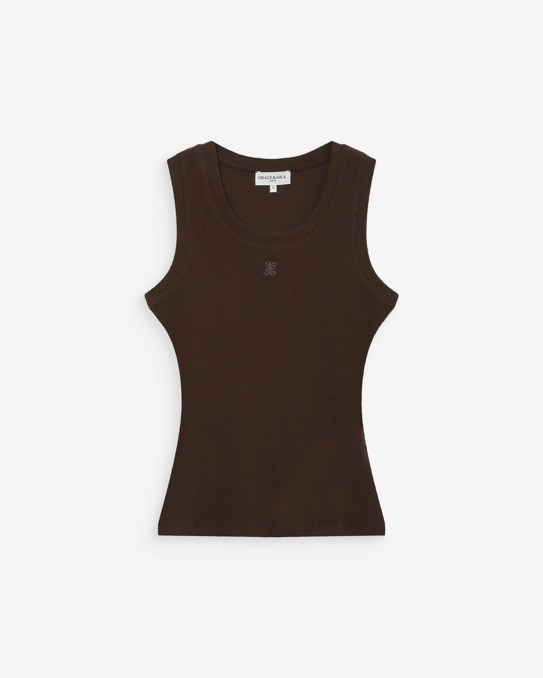 Grace & Mila Valou Embroidered Tank Top- Chocolate