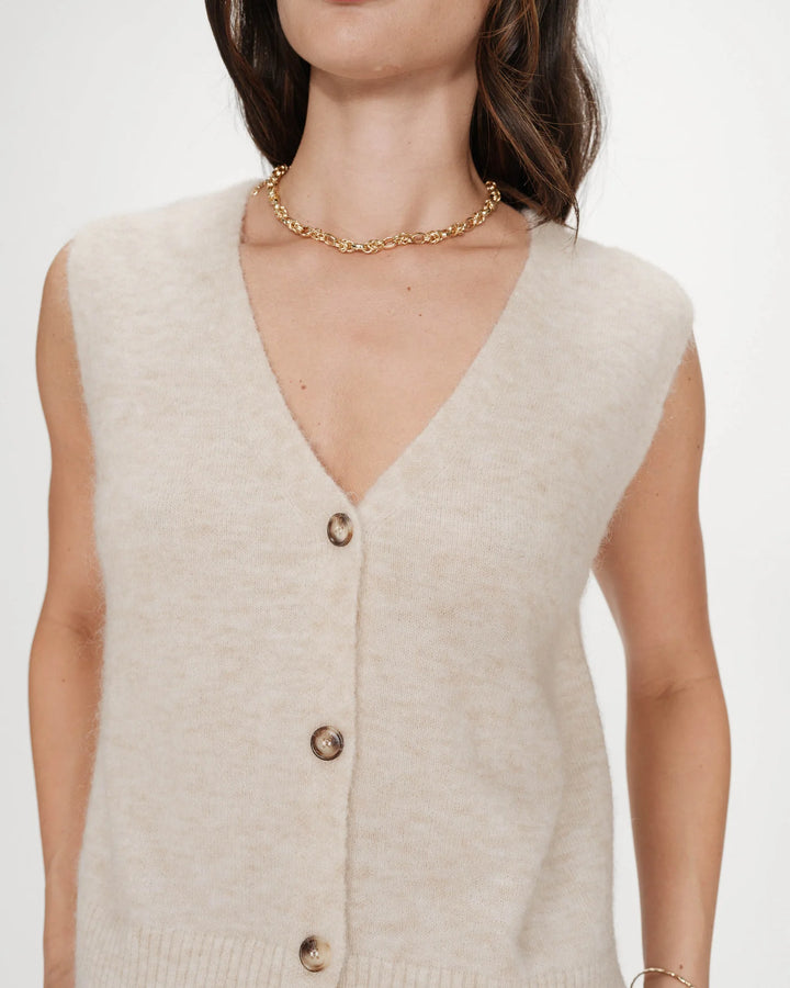 Grace & Mila Nars Sleeveless Buttoned Cardigan- Sand