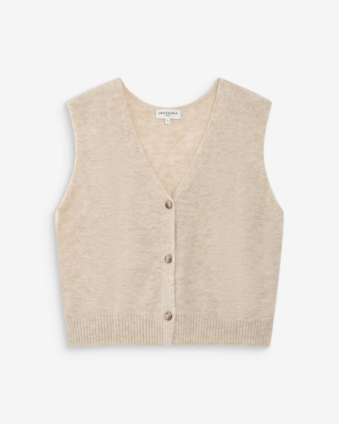 Grace & Mila Nars Sleeveless Buttoned Cardigan- Sand