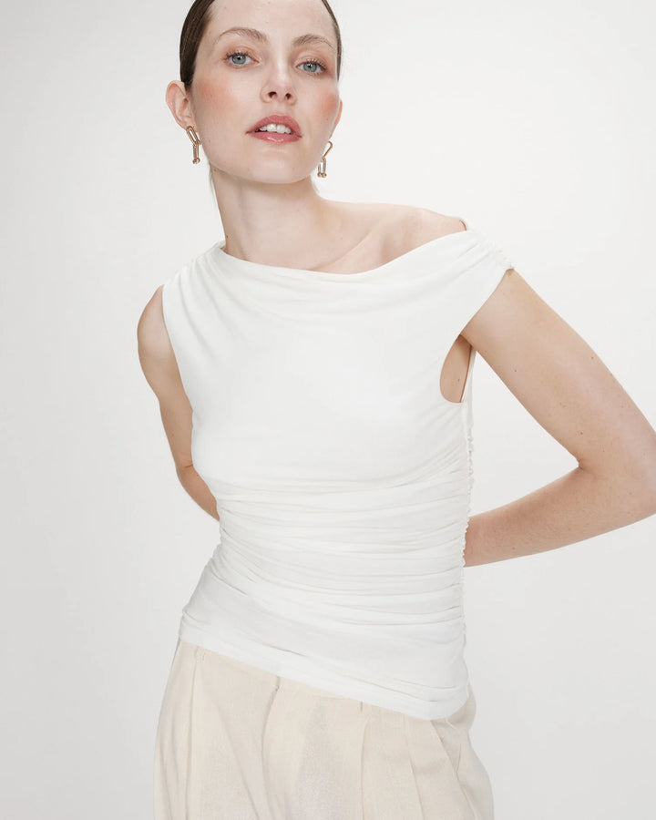 Grace & Mila Valley Draped Sleeveless Top - Ivory