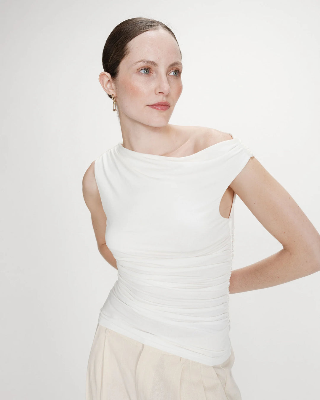 Grace & Mila Valley Draped Sleeveless Top - Ivory
